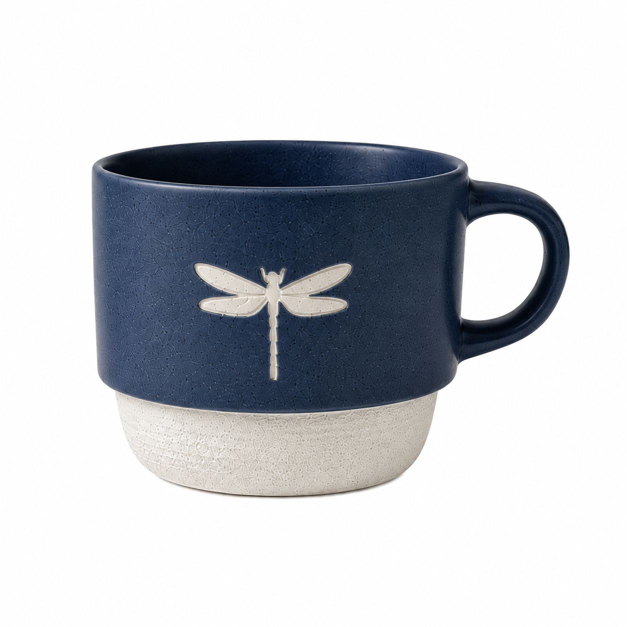 Zweifarbige Crackle-Glasur geprägte Insekten-Keramik-Kaffeetasse Großhandel OEM ODM individuelles Logo breiter Henkel Steingut-Trinkbecher für Zuhause