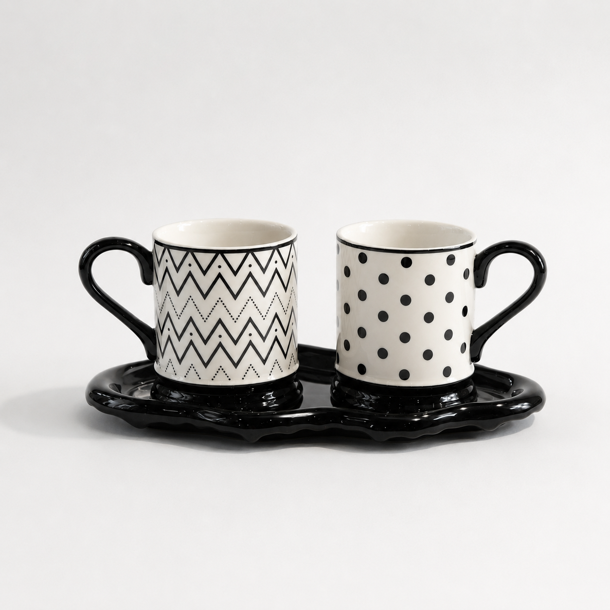 Modern Black & White Ceramic Mug Set