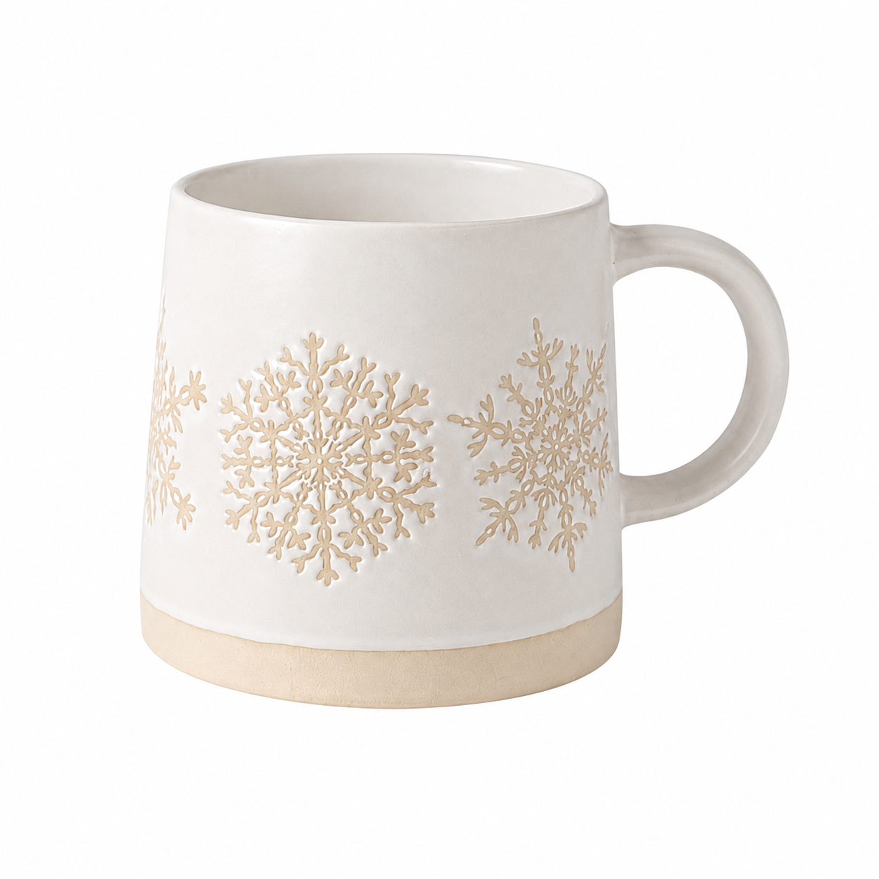 Embossed Snowflake Ceramic Mug | Winter Coffee Cup