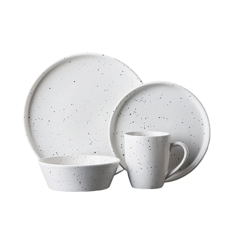 Speckled 4pcs White Ceramic Dinnerware Set