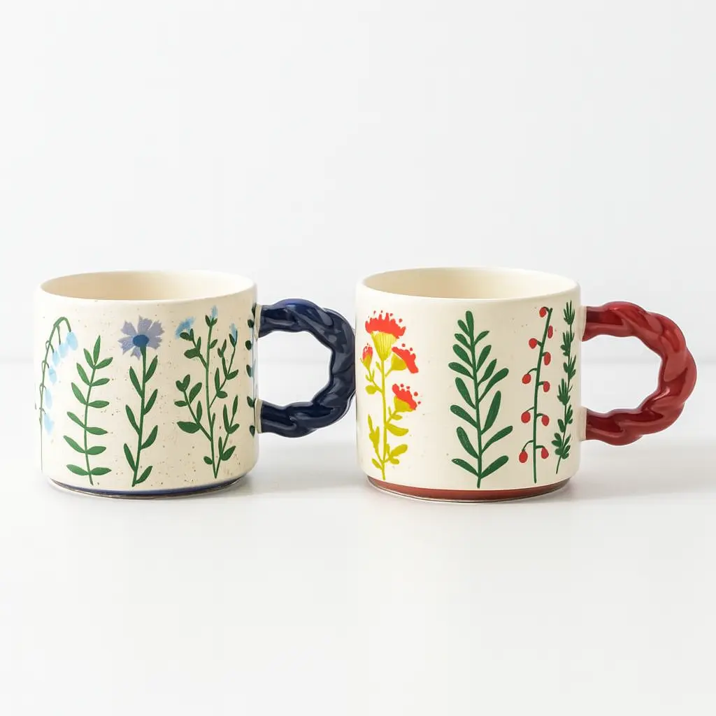 Hand-Painted Floral Ceramic Mugs