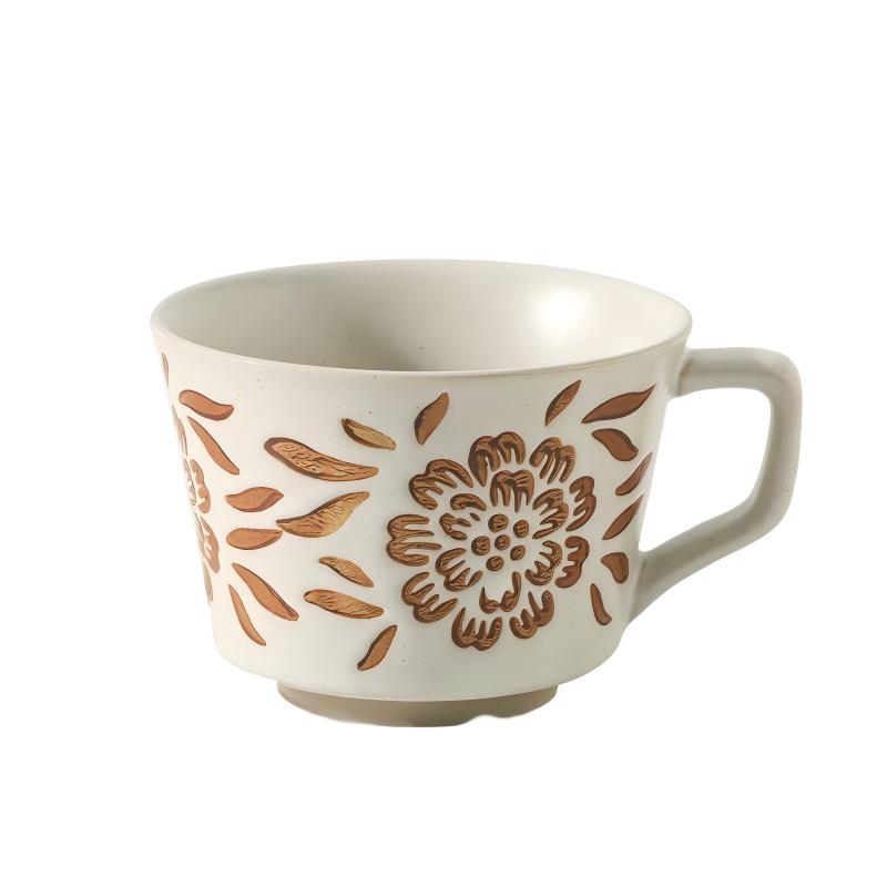 Taza de Café de Cerámica Rústica con Relieve Botánico