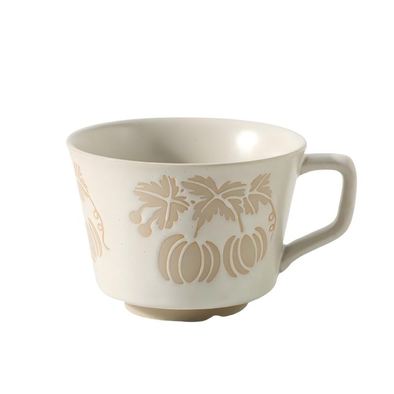 Taza de Café de Cerámica Rústica con Relieve Botánico