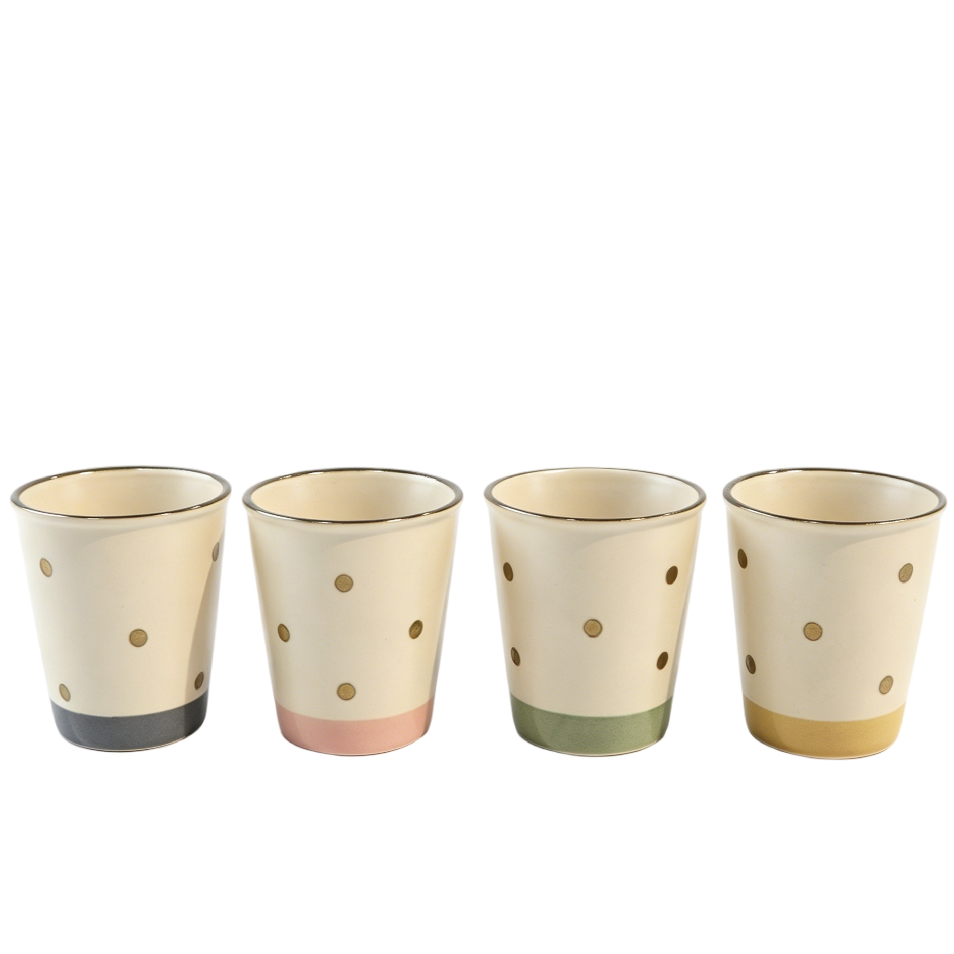 Schickes Polka-Dot-Keramikbecher-Set, farbiger Boden – Espresso- und Teetassen