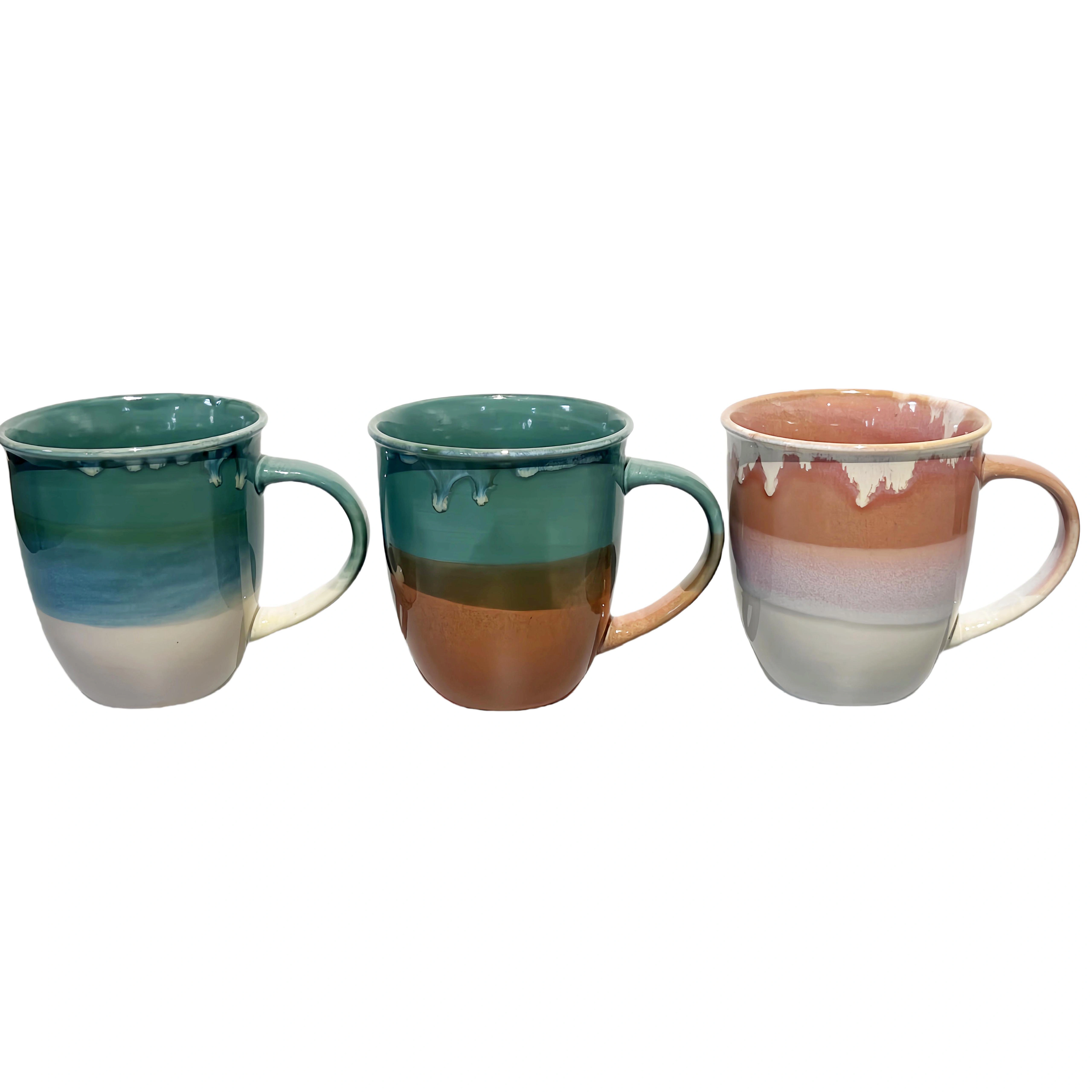 Assorted Color Glaze Stoneware Mugs Set of 3