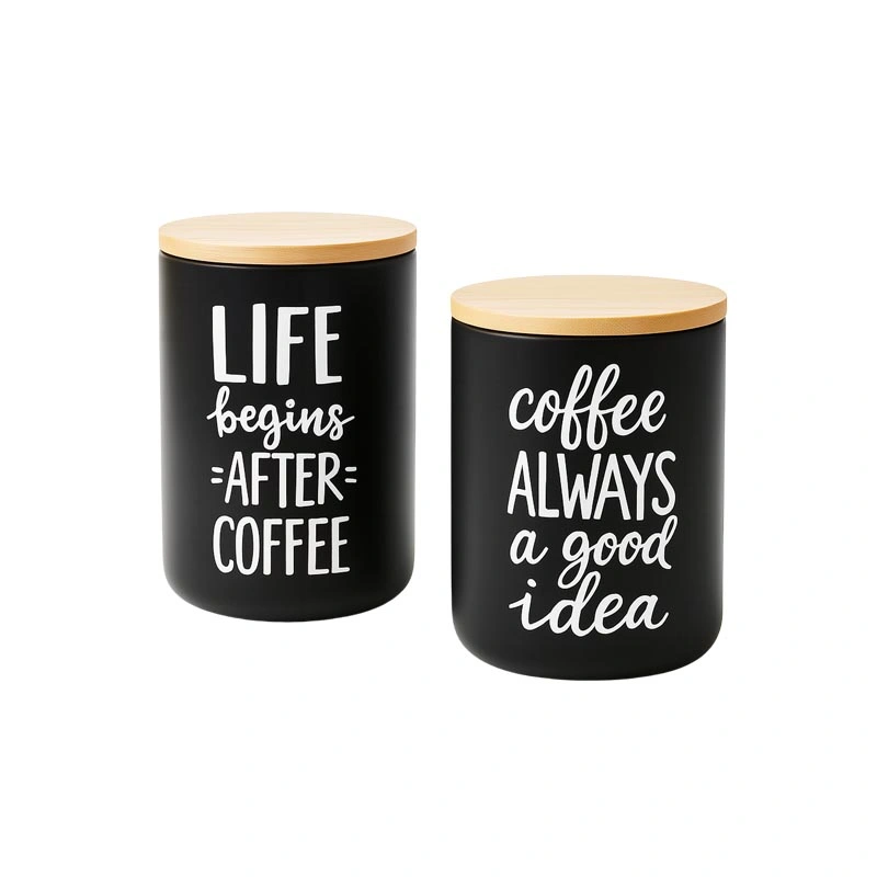 Black Ceramic Coffee Jars with Bamboo Lid