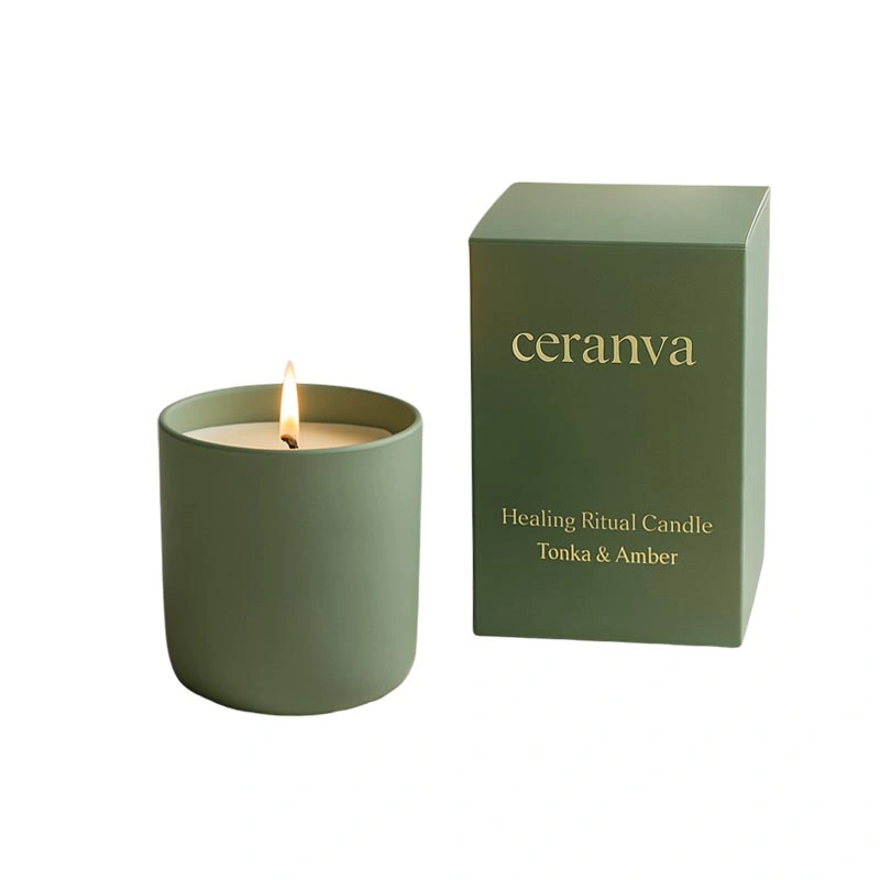 Matte Green Ceramic Candle with Box – Custom Private Label
