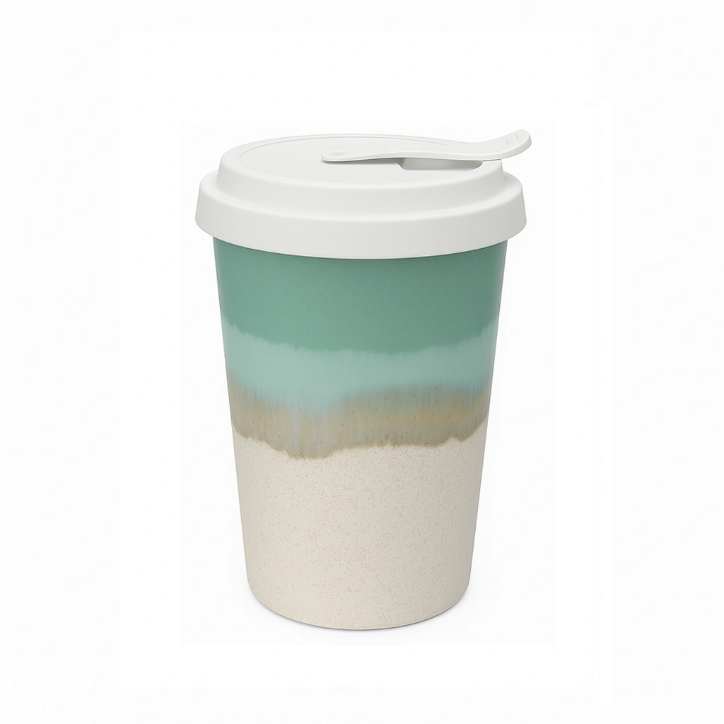 Taza de Viaje de Cerámica con Esmalte Reactivo y Tapa, Taza de Gres para Llevar