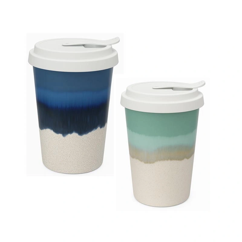 Reactive Glaze Ceramic Travel Mug with Lid Stoneware To-Go Cup