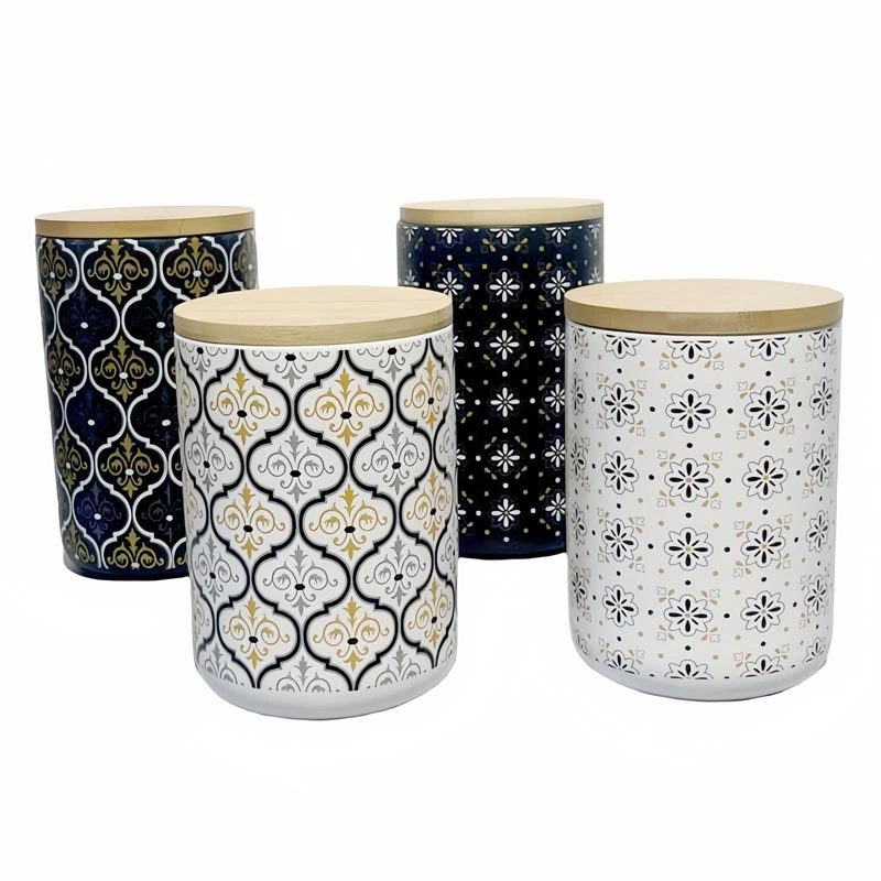 Ceramic Storage Jar with Bamboo Lid – 4 Set of Assorted Moroccan
