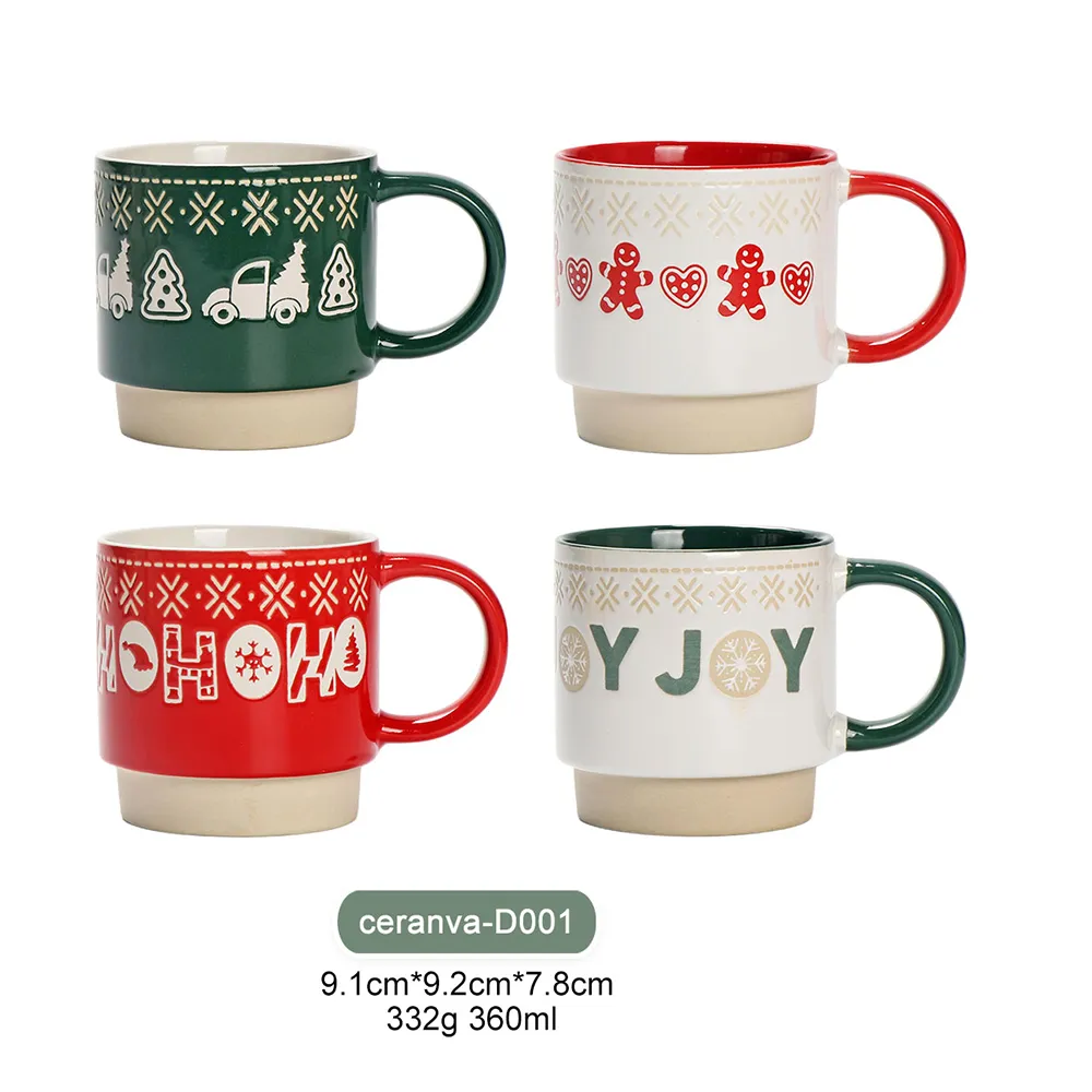 12oz Christmas Ceramic Mug Set – Holiday Icons Design