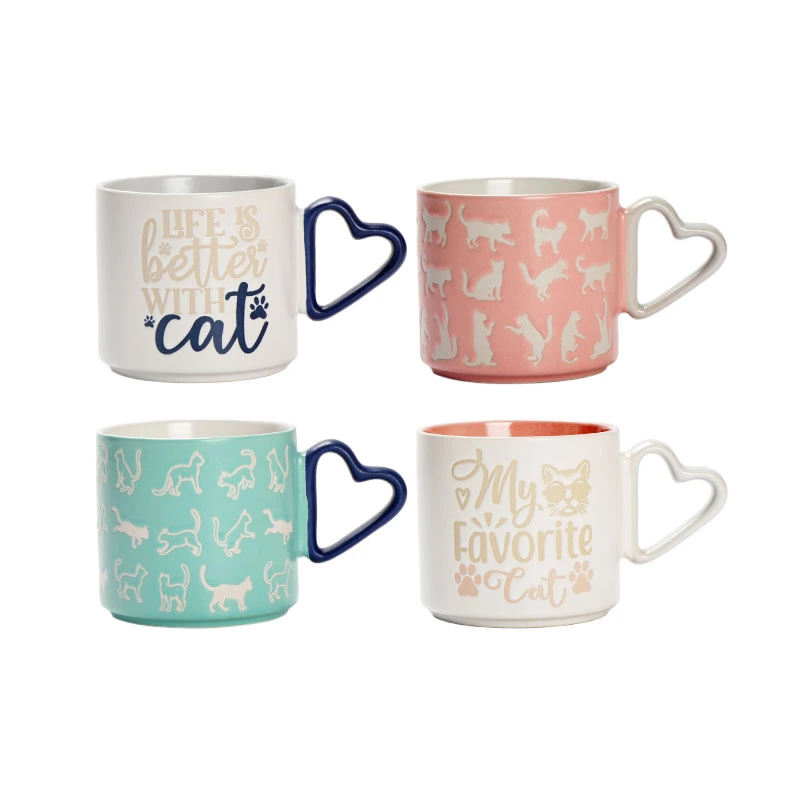Mug en céramique Chat 12 oz avec anse en forme de cœur