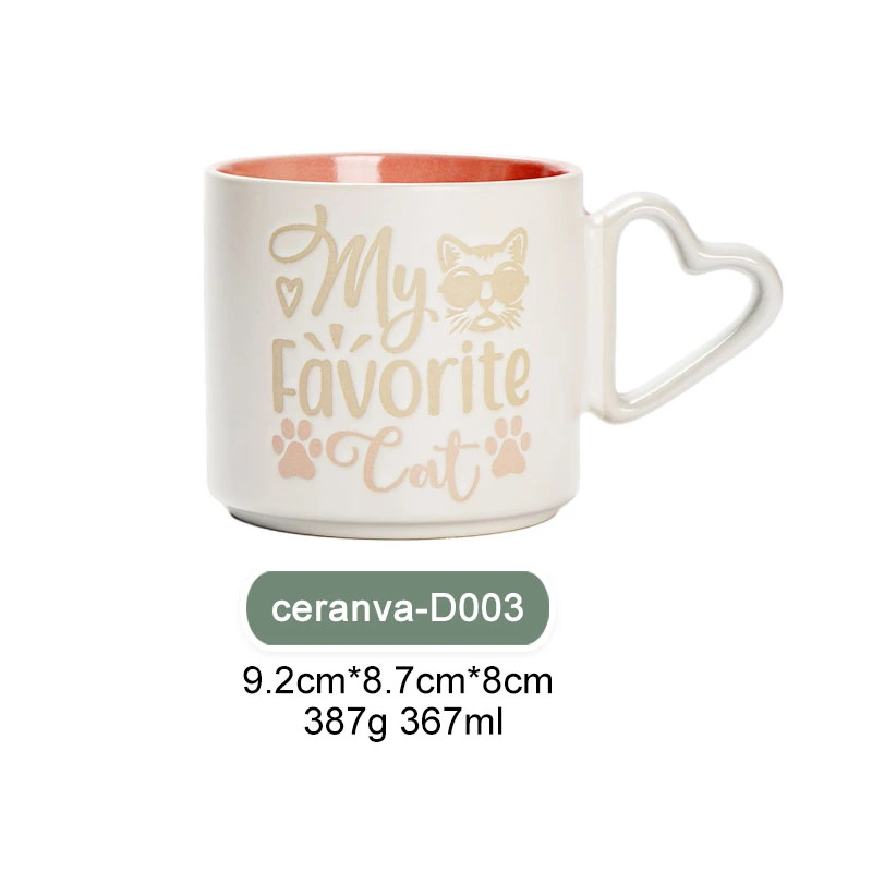 Mug en céramique Chat 12 oz avec anse en forme de cœur