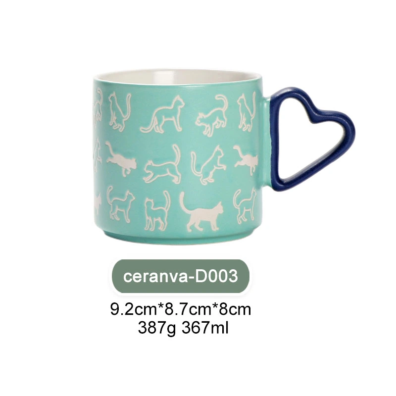 Mug en céramique Chat 12 oz avec anse en forme de cœur