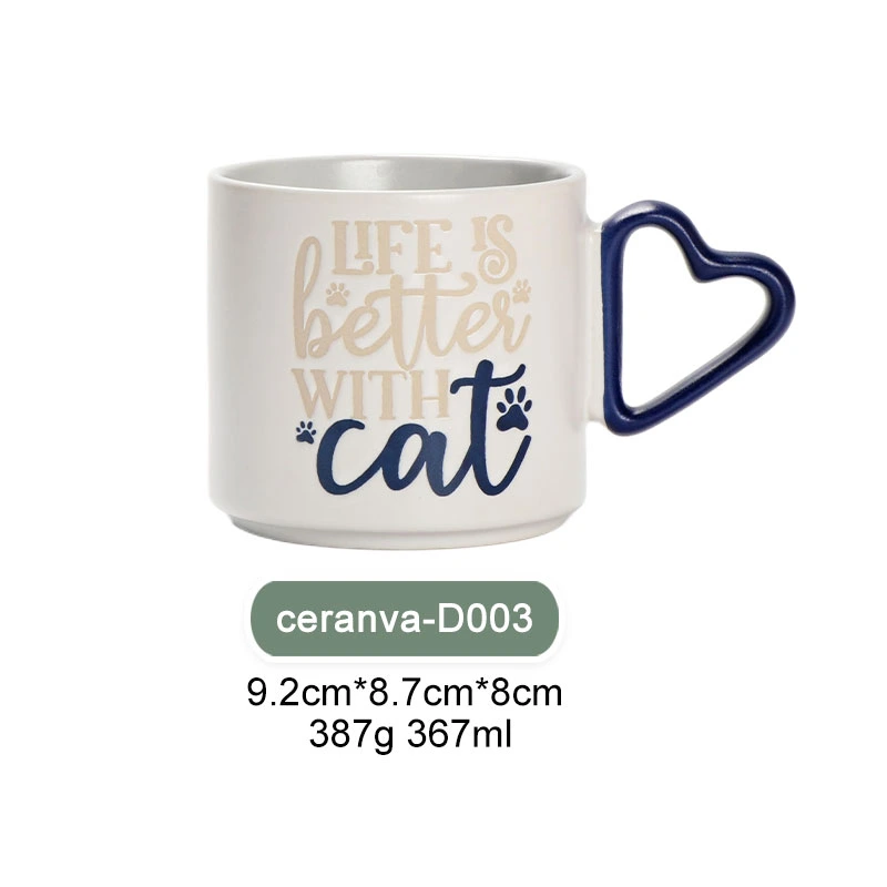 Mug en céramique Chat 12 oz avec anse en forme de cœur