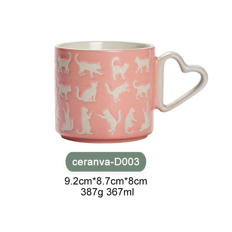 Mug en céramique Chat 12 oz avec anse en forme de cœur