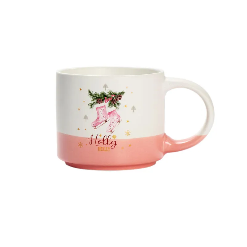 Grande tasse en céramique JOY, mug de Noël voiture rose pour cadeau de fêtes