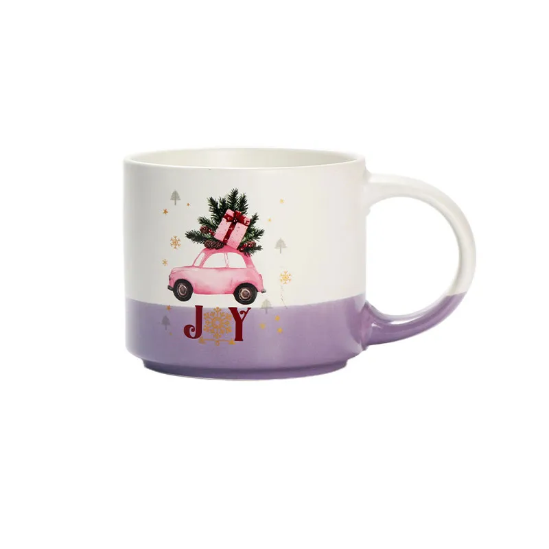 Grande tasse en céramique JOY, mug de Noël voiture rose pour cadeau de fêtes