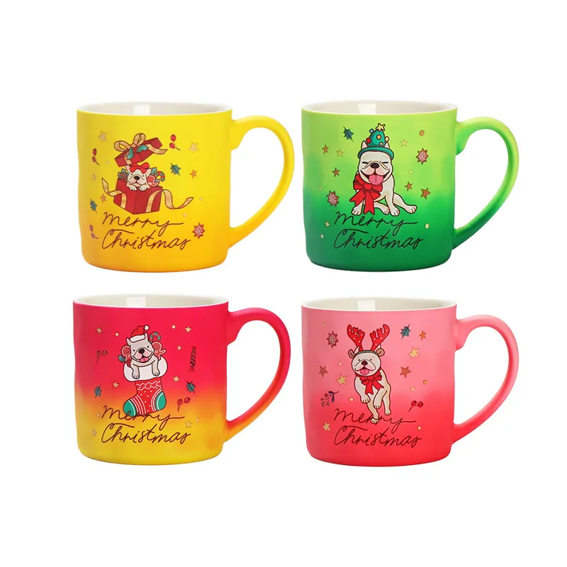 12oz Ceramic Mugs Glaze Christmas Dog Mug Set